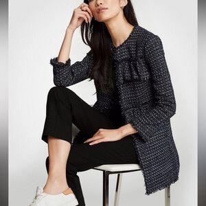 Ann Taylor tweed tiered ruffle jacket Coat boucle nbnn